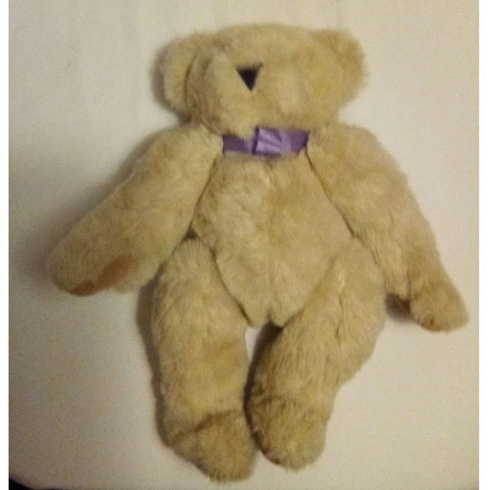 Vermont Teddy Bear Co.Classic Jointed Teddy Bear Plush Purple Ribbon Handmade - Picture 7 of 12